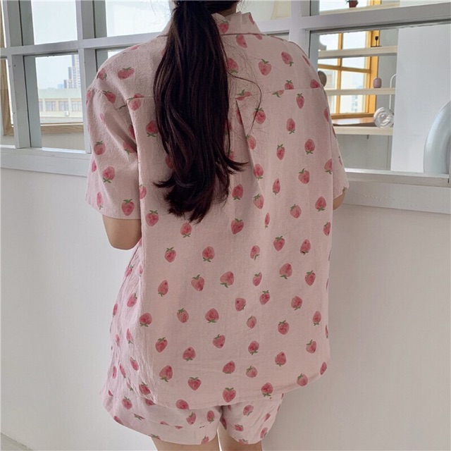 Pass bộ ngủ ulzzang hàn quốc hoạ tiết quả dâu