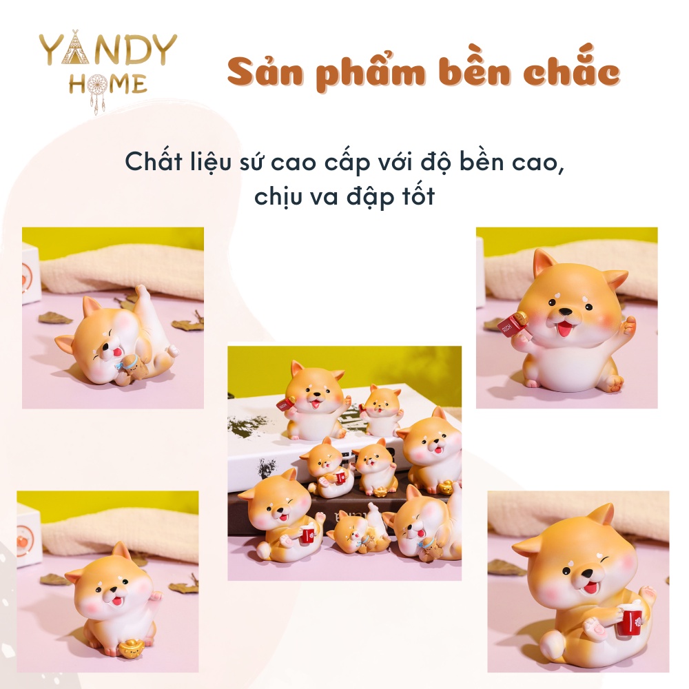 Tượng gốm sứ cún vàng Shiba thần tài YANDY HOME MH01 tài lộc may mắn bày tủ sách bàn làm việc