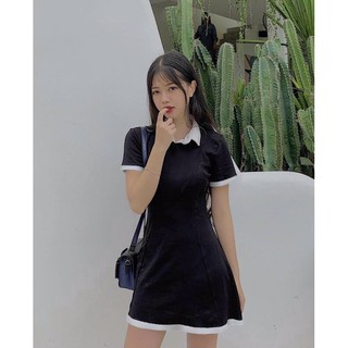 Đầm polo đen viền cổ trắng 🖤