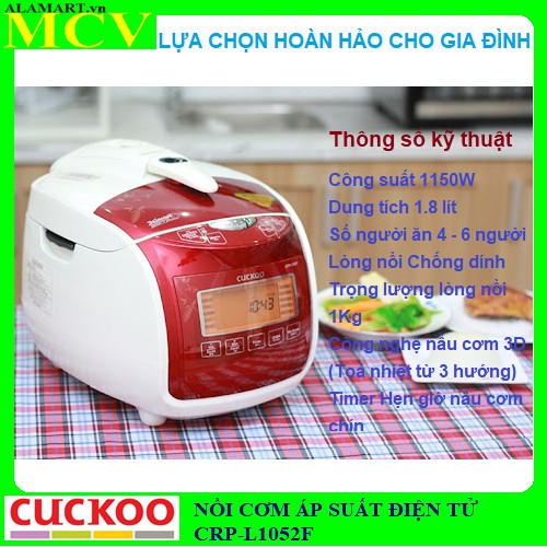 NỒI CƠM ÁP SUẤT ĐIỆN TỬ CUCKOO CRP-L1052F