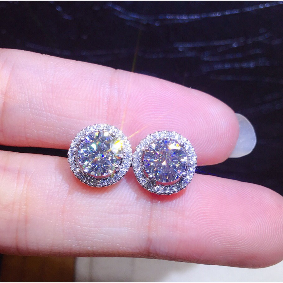 Bộ 2 Khuyên Tai Bạc Sterling S925 Hình Túi Moissanite Xanh Dương Thời Trang