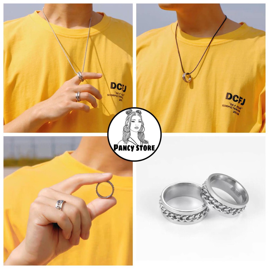 dây chuyền vòng cổ kèm nhẫn xích titan không gỉ unisex