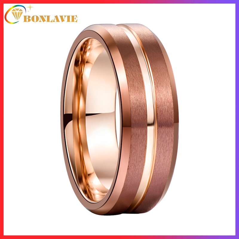 Nhẫn Cưới Nam BONLAVIE 8mm Rãnh Vonfram Cacbua Kích Thước 6 Đến 14