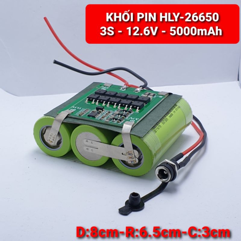 Achun.vn - KHỐI PIN HLY-26650 - 3S-12.6V- 5.0AH/10AH/15AH/20AH Xả 65A