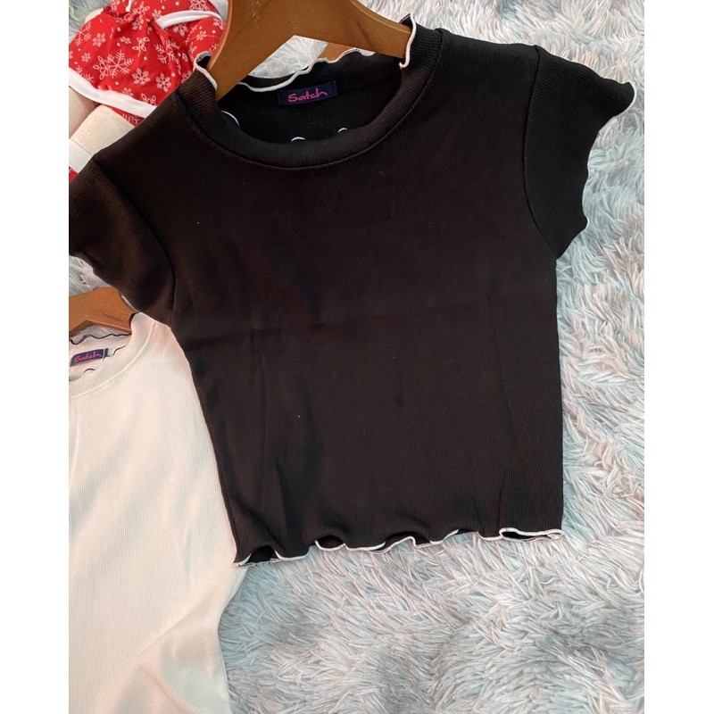 Áo CROPTOP cuốn biên mẫu hotáo thun cổ tròn cuốn biên