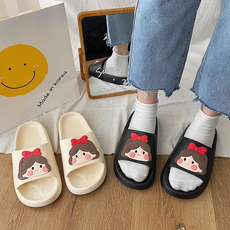 QiaoYiLuo Dép Quai Ngang Chống Trượt Họa Tiết Dễ Thương Phong Cách Hàn Quốc