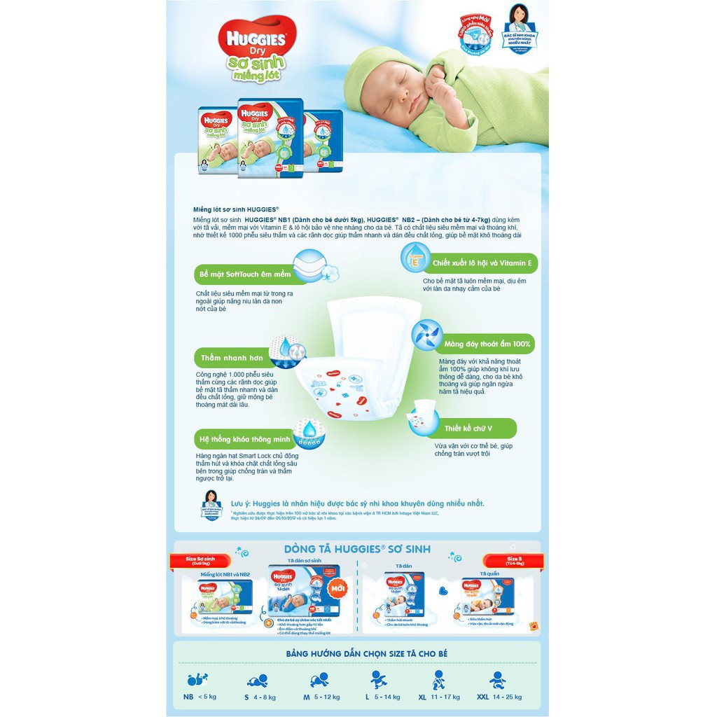 Miếng lót sơ sinh Huggies NB2 - 40 miếng