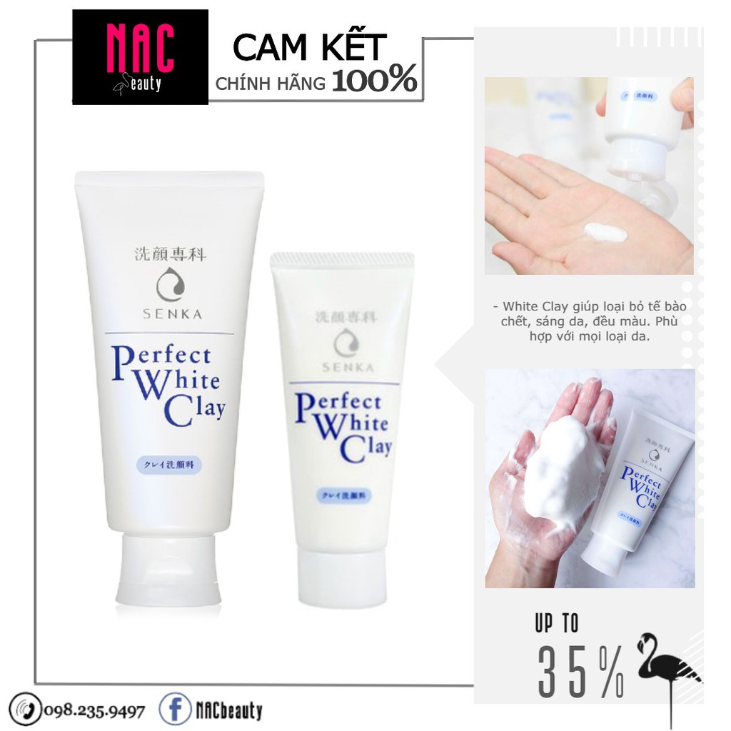 Sữa rửa mặt tạo bọt chiết xuất đất sét trắng Senka Perfect White Clay 50g