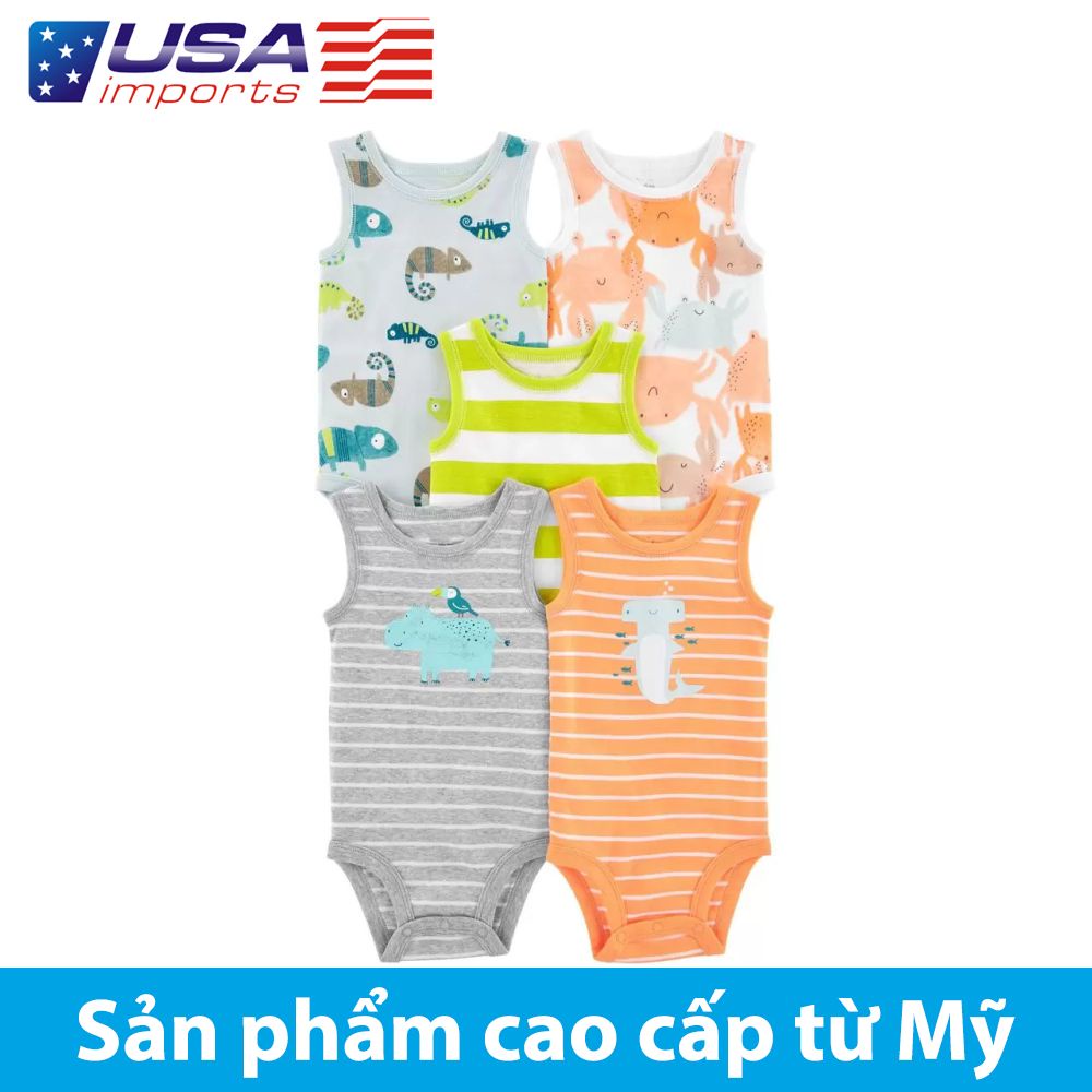 Set 5 áo liền thân dạng tam giác sát nách cua hà mã dễ thương Car-tờ Auth Từ Mỹ (1N043110)