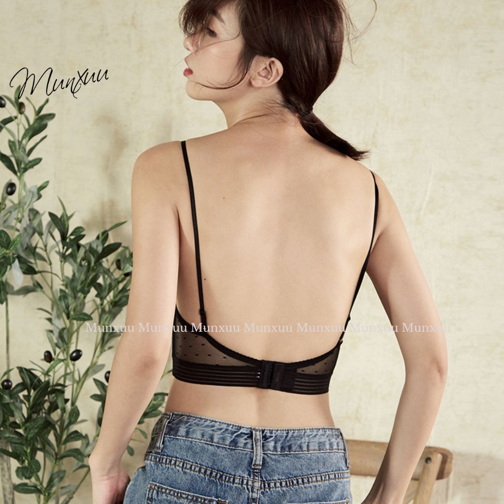 Áo bra nữ chữ U hở lưng 2 dây MUNXUU thiết kế mút mỏng không gọng phối ren quyến rũ - AV16