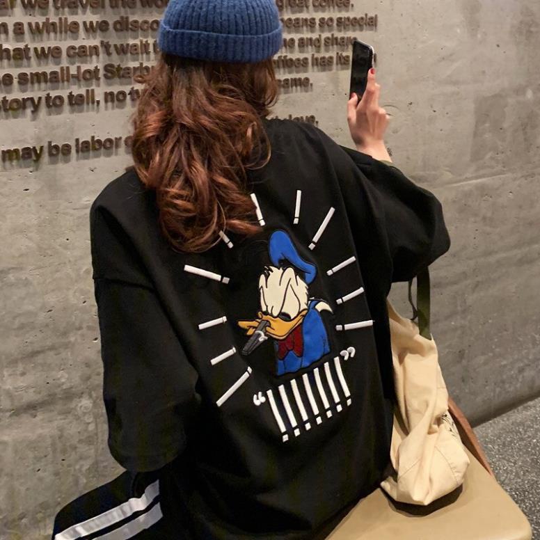 Áo thun tay lỡ con Vịt Nam Nữ , Form rộng cổ tròn Oversize Ulzzang chất liệu cotton phong cách Hàn Quốc