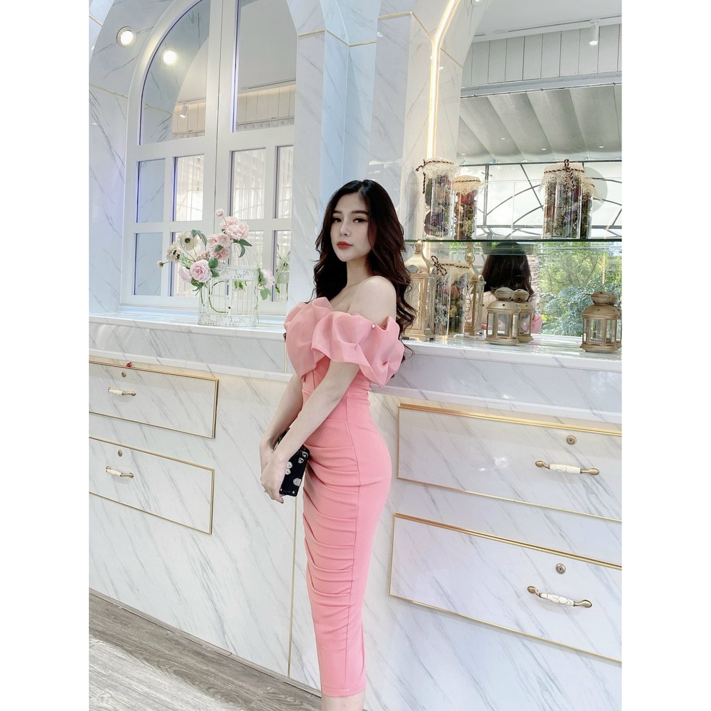Váy body cúp ngực tay trễ hồng babe, sang chảnh Nancy A26 | BigBuy360 - bigbuy360.vn