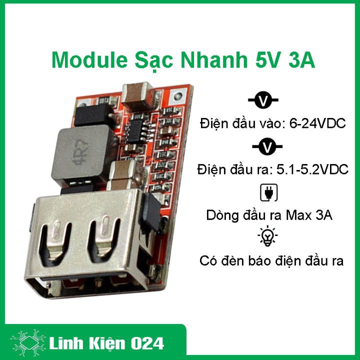 Module mạch sạc nhanh 5V 3A Input 6-24VDC