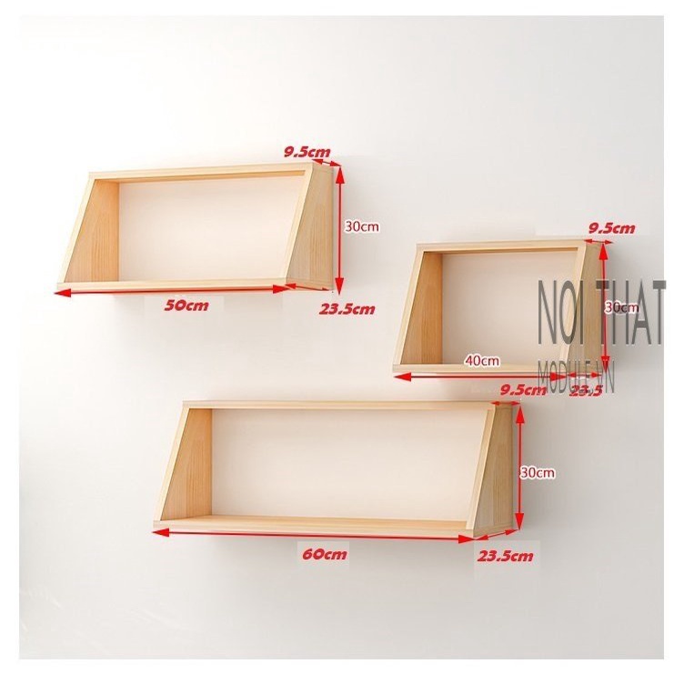 Bộ kệ trang trí treo tường phong cách BKD - màu sắc gỗ thông tự nhiên phù hợp trang trí decor nhiều không gian