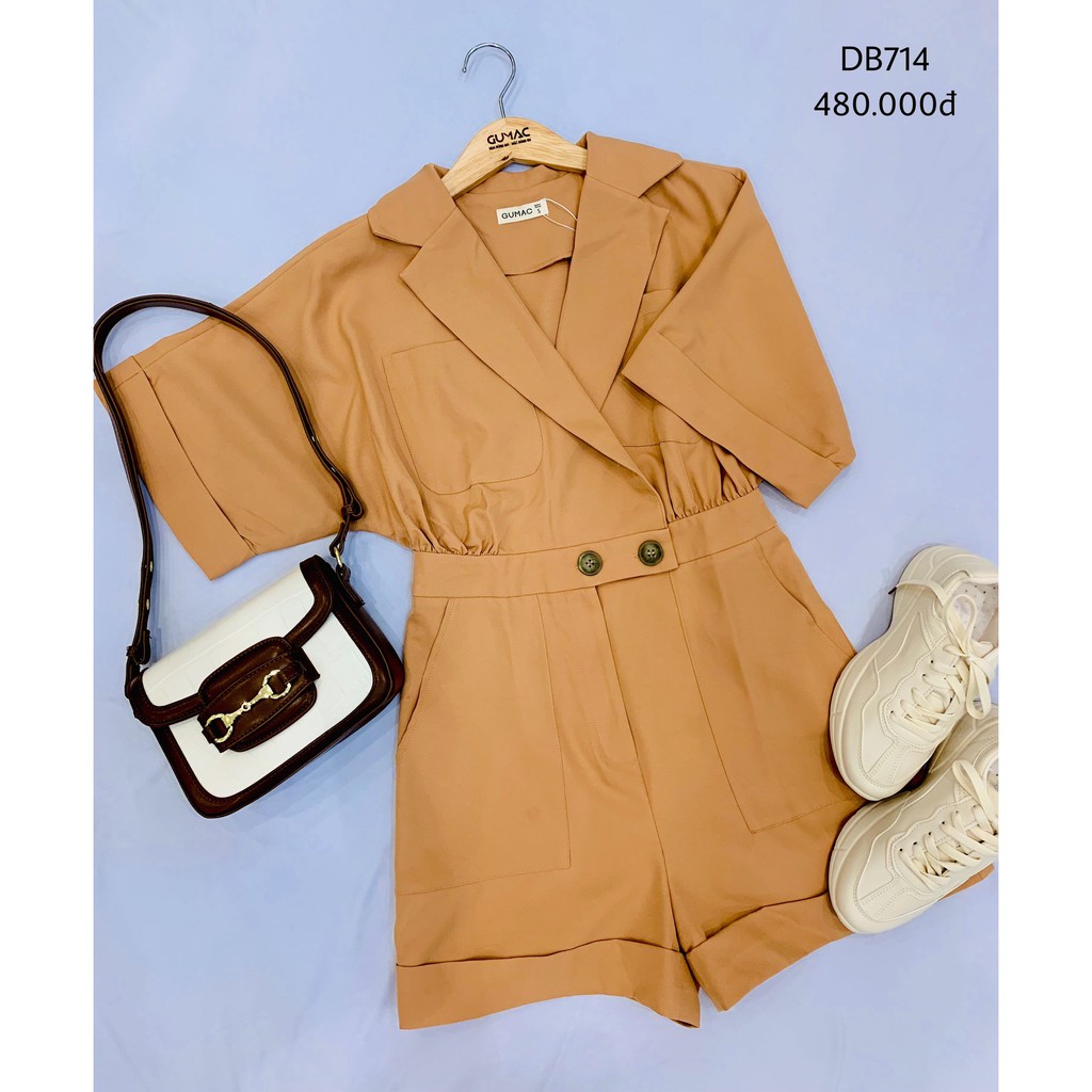 [Mã WABRG208 giảm 10% tối đa 50k đơn từ 250k] Jumpsuit phối túi GUMAC màu nâu đủ size quyến rũ DB714 | BigBuy360 - bigbuy360.vn