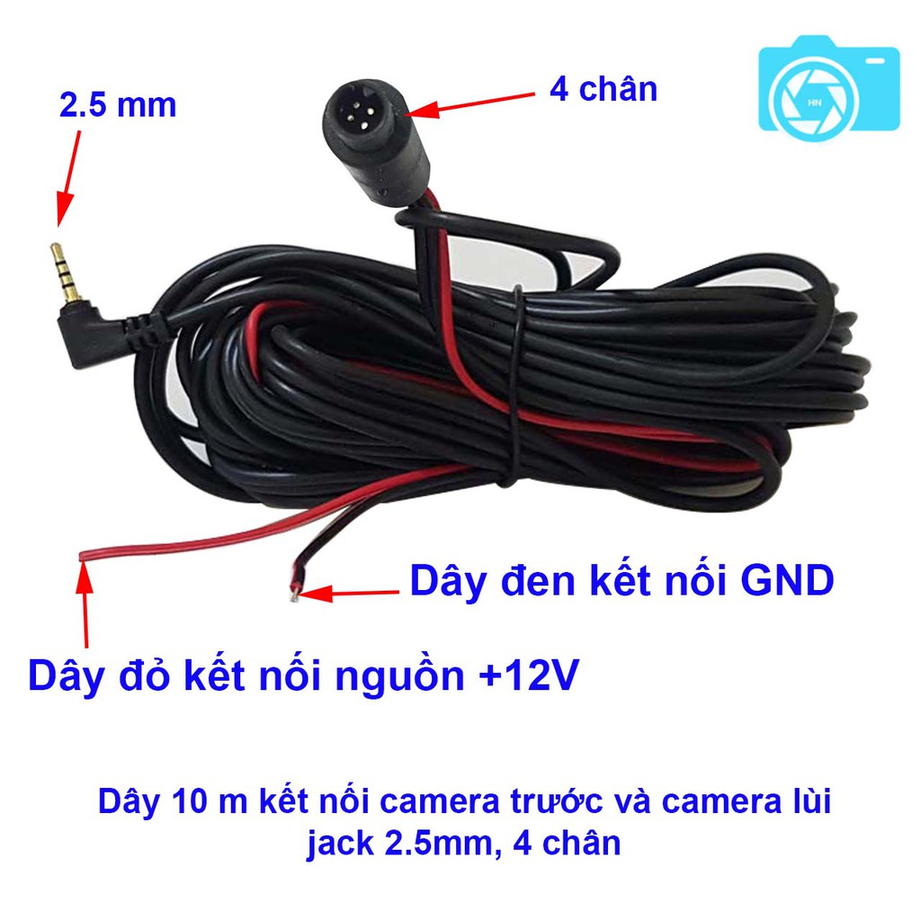 Dây 10m kết nối camera trước và camera lùi, jack 2.5mm, 4 chân, lõi mềm nhiều sợi