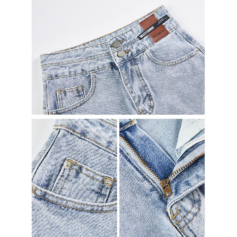 Quần jean lưng cao quần short nữ Quần Short Denim Lưng Cao Ống Rộng Phong Cách Hàn Quốc Cho Nữ