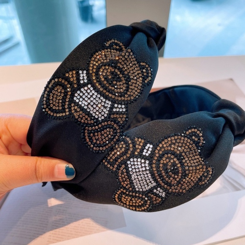 Flgo Băng Đô Thắt Nút Bản Rộng Đính Đá Hình Gấu Cho Nữ