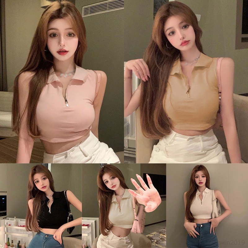 Áo Sweater Không Tay Phối Khóa Kéo Phía Trước Thời Trang Cho Nữ