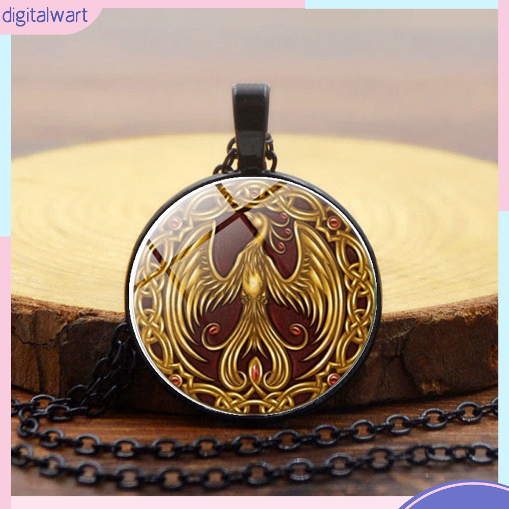 Vòng cổ Mặt Kính Cabochon Hình Chim Phượng Hoàng Phong Cách Vintage