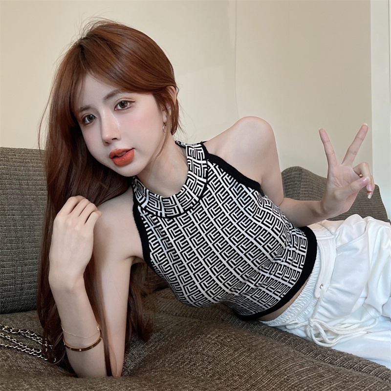 Áo ZHELIHANGFEI vải dệt kim không tay lưng cao quyến rũ thời trang cho nữ