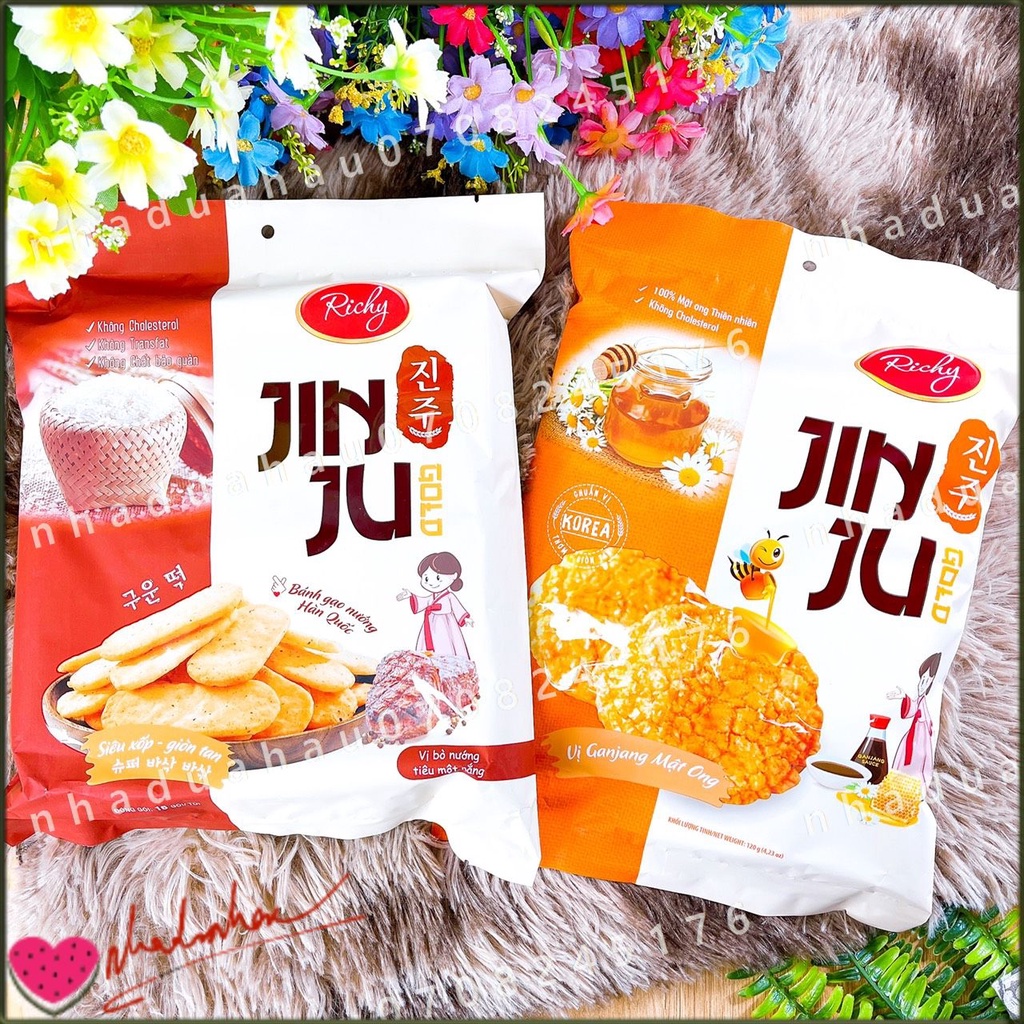Một gói bánh gạo giòn vị bò nướng tiêu BBQ/ vị Ganjang mật ong JinJu  Hàn Quốc gói 120gam