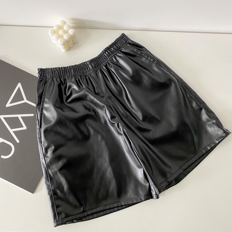 Quần Short Da Nam Nữ Unisex Da chun màu ĐEN  m  Quần da ngố lưng chun Jaystoree