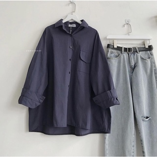 Áo sơ mi trơn dáng oversize chuẩn vintage