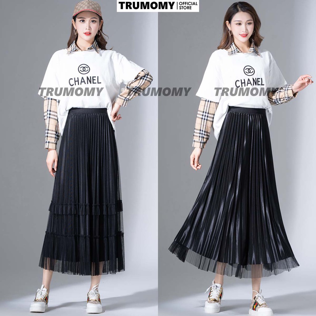 [Mặc 2 mặt] Chân váy xếp ly dáng A xòe dài midi 2 tầng mặc được 2 kiểu ren lụa Quảng Châu - Trumomy | BigBuy360 - bigbuy360.vn