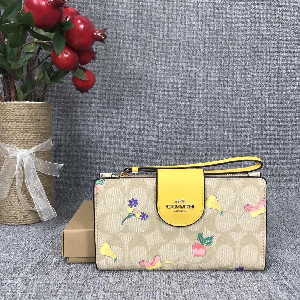 Ví clutch nữ cầm tay Coach có dây đeo cổ tay hàng xuất dư xịn có ngăn đựng điện thoại