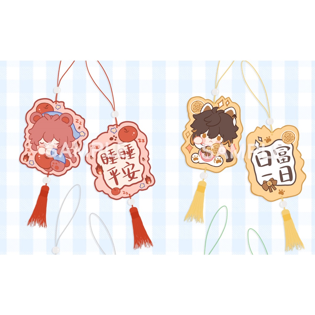Genshin Impact Omamori bông thêu chibi Zhongli Xiao Venti Diluc Childe Kazuha