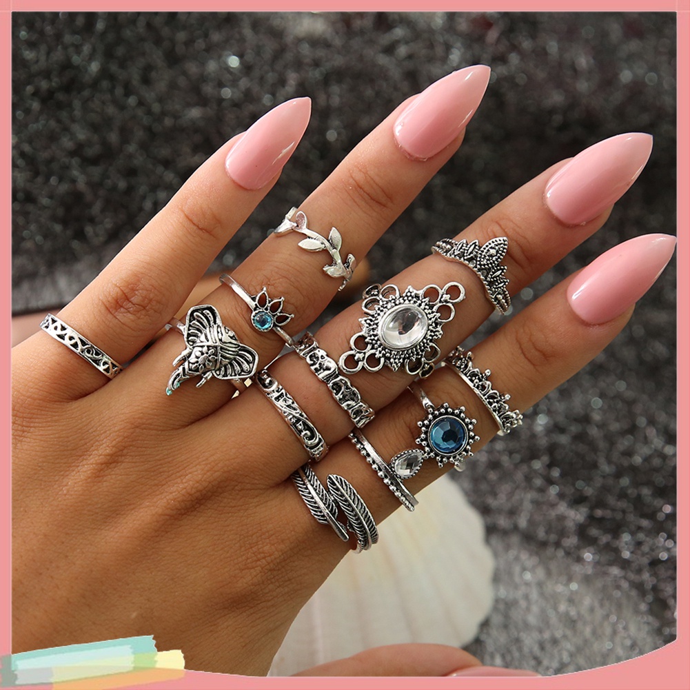 Bộ 12 Nhẫn Đeo Đốt Ngón Tay Đính Đá Phong Cách Boho Cổ Điển Cho Nữ