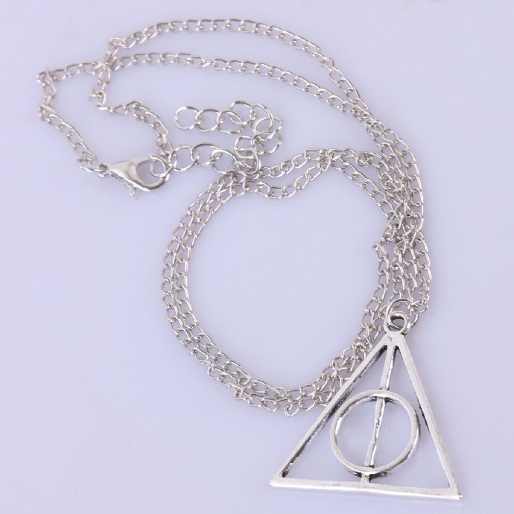 Dây chuyền hình tròn lồng trong tam giác phong cách retro bằng kim loại mạ vàng bạc dành cho nữ