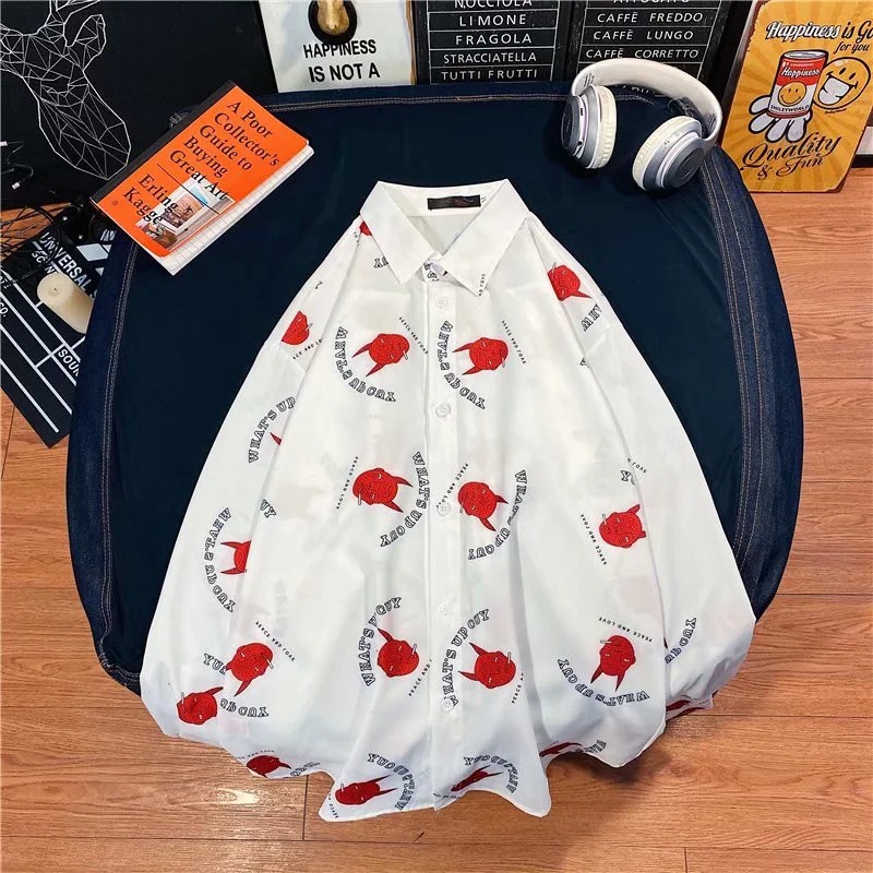 Áo Sơ Mi Nam Dài Tay In Hình Quỷ Nhỏ Phong Cách Hàn Quốc Size M-3Xl