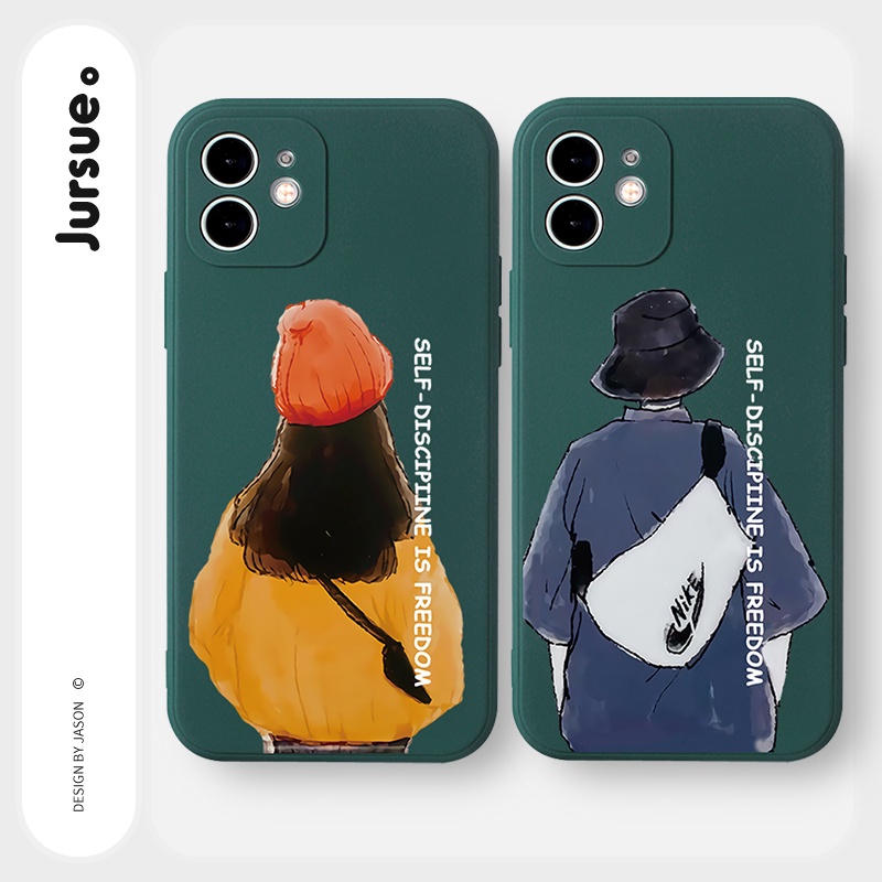 Ốp lưng JURSUE hoạt hình cặp đôi dễ thương đẹp cho iPhone 13 12 11 Pro Max SE 2020 X XR XS ip 8 7 6 6S Plus kute Y114