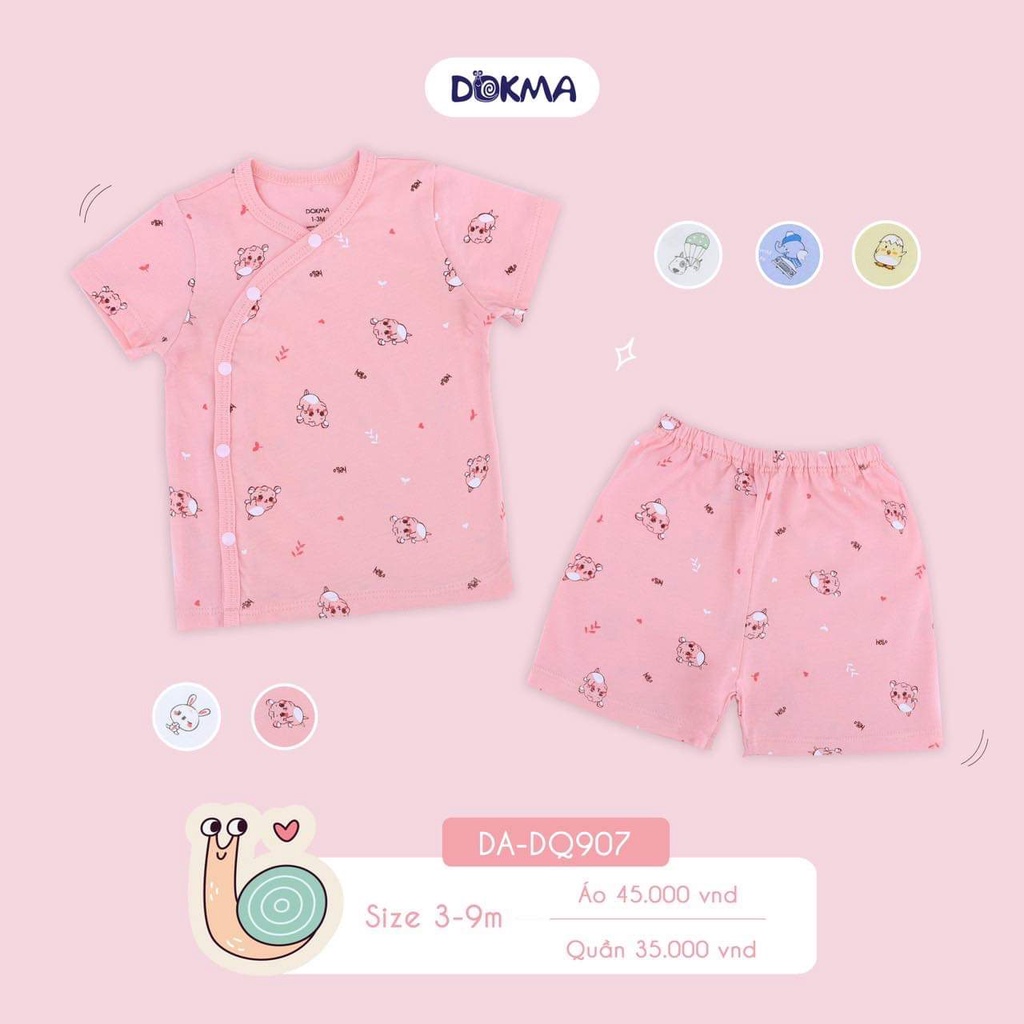 Bộ sơ sinh cài lệch cộc tay Dokma Bé Trai / Bé Gái  DB907