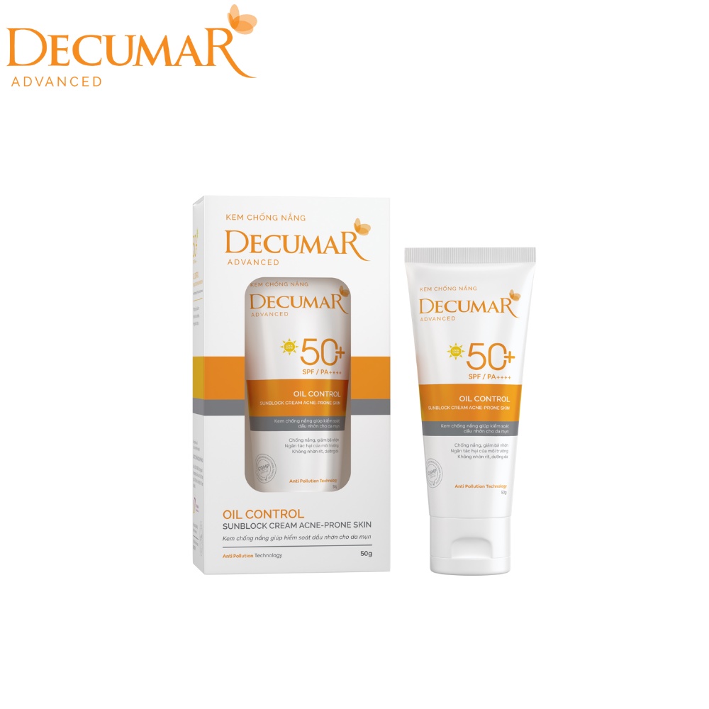 Kem Chống Nắng KIỂM SOÁT NHỜN nâng TONE cho da mụn Decumar Advanced Sunblock SPF50 + (50gr)