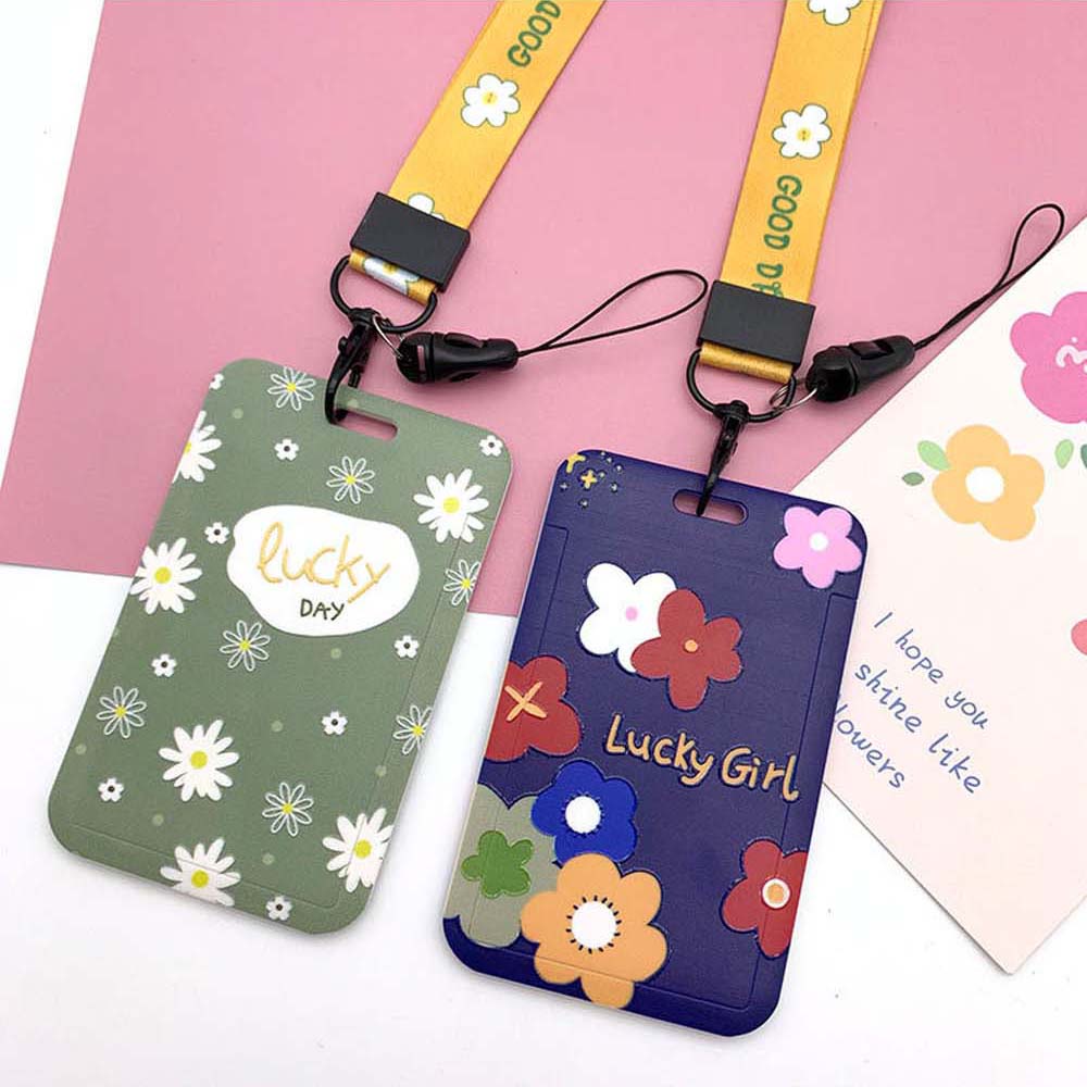 Bao đựng thẻ tên / thẻ ID bằng nhựa in họa tiết hoa và chữ xinh xắn
