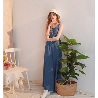 Jumpsuit dài denim ống rộng sát nách cài nút nữ Air Space 2021811019