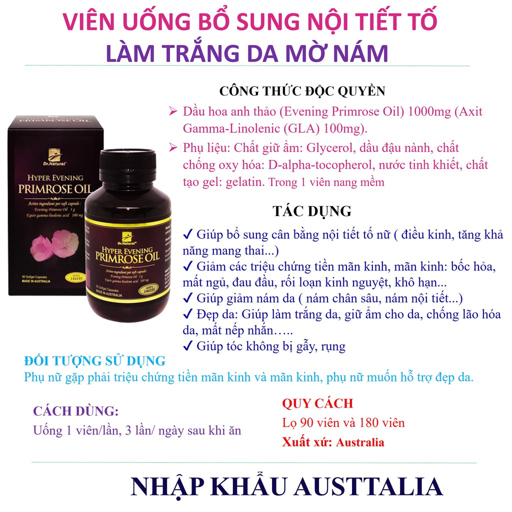 Viên uống bổ sung và cân bằng nội tiết tố giúp làm trắng da mờ nám tàn nhang Hyper Evening Primrose Oil nhập khẩu Úc | BigBuy360 - bigbuy360.vn