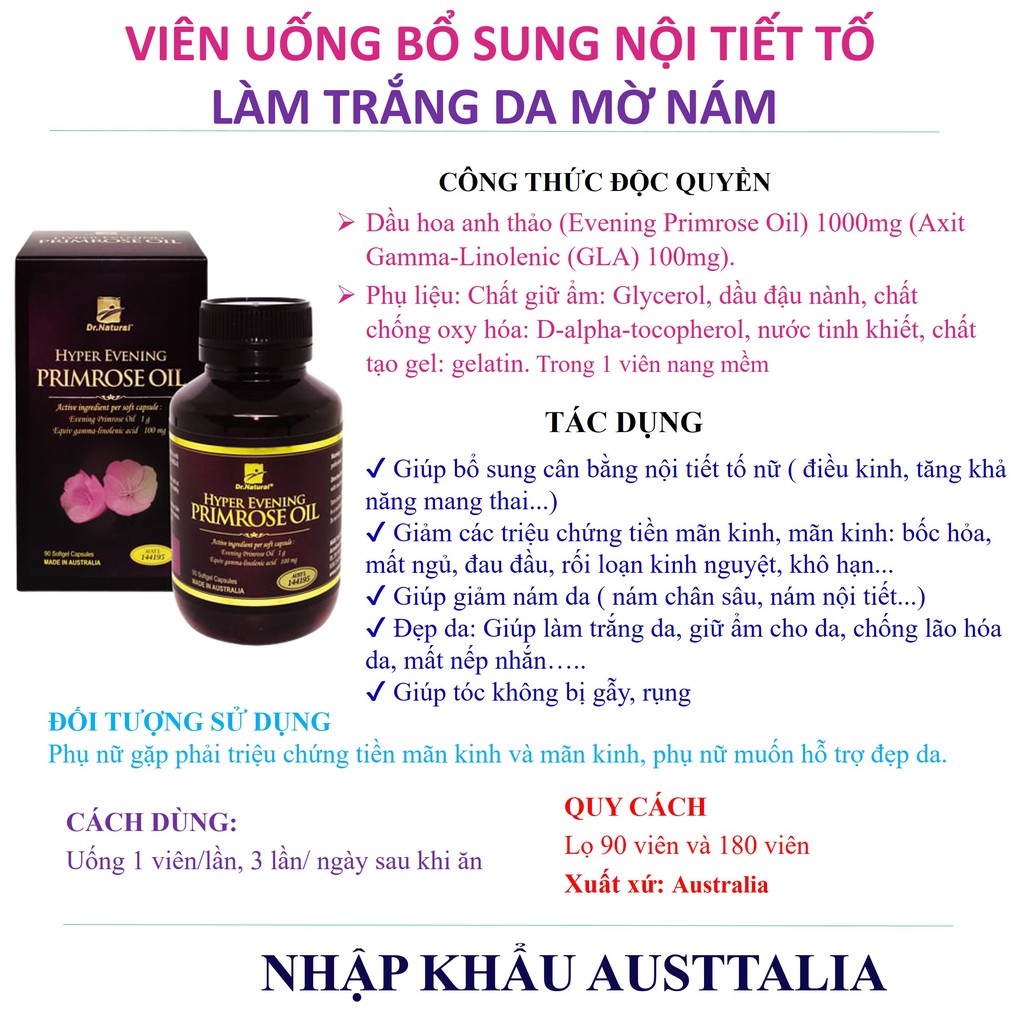 Viên uống sáng da bổ sung và cân bằng nội tiết tố giúp làm trắng da mờ nám tàn nhang Hyper Evening Primrose Oil