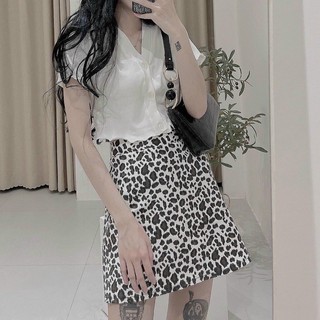 Set áo cổ V gân+chân váy beo