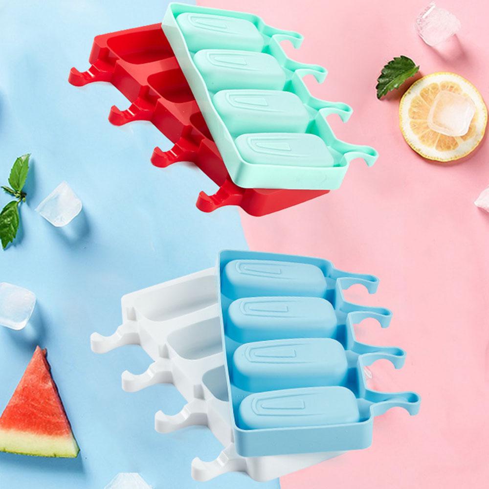 Khuôn Silicone Cấp Thực Phẩm 4 Ngăn Làm Kem Que DIY Cho Bé