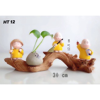 Combo bộ 3 chú tiểu vàng trên đê giả gỗ