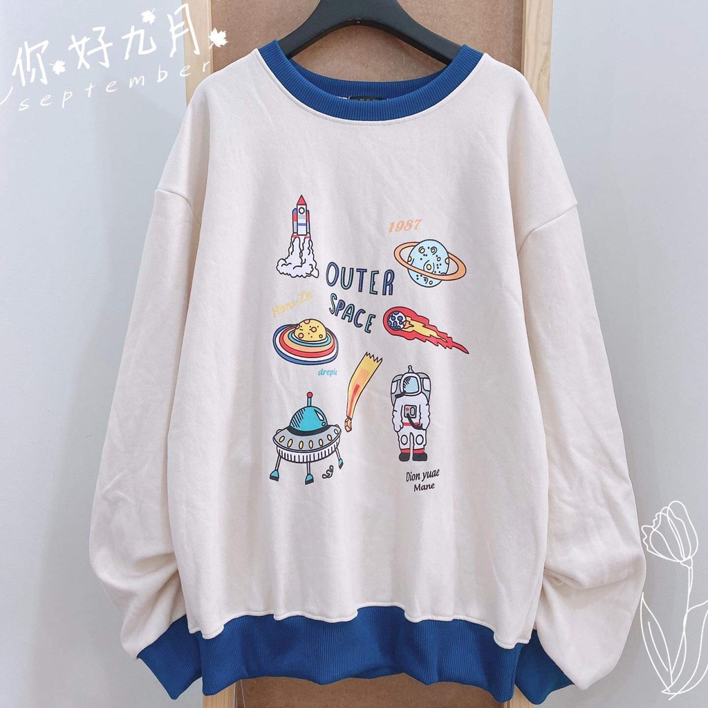 Áo Sweater Tay Dài OUTER SPACE Form Rộng Vải Nỉ Bông Ulzzang Unisex