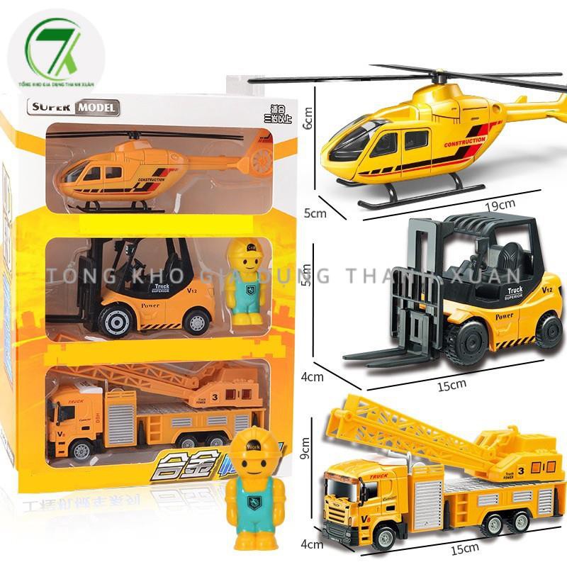 Đồ chơi xe công trường, xe cẩu, bom, tải, máy bay, bồn bê tông hướng nghiệp, hộp 3 xe dành cho các bé