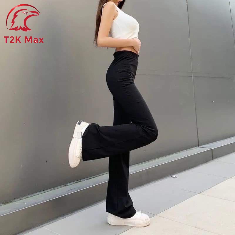 Quần tây công sở ống loe nữ cạp cao - Quần ống rộng legging lưng cao COTTON co giãn 4 chiều - T2K Max