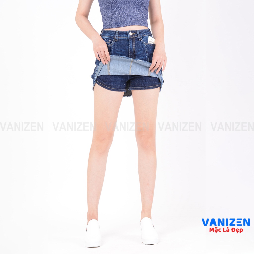Chân váy jean nữ có quần bên trong đẹp lưng cao cạp cao trơn gân gấu tua rua hàng hiệu cao cấp mã 411 VANIZEN