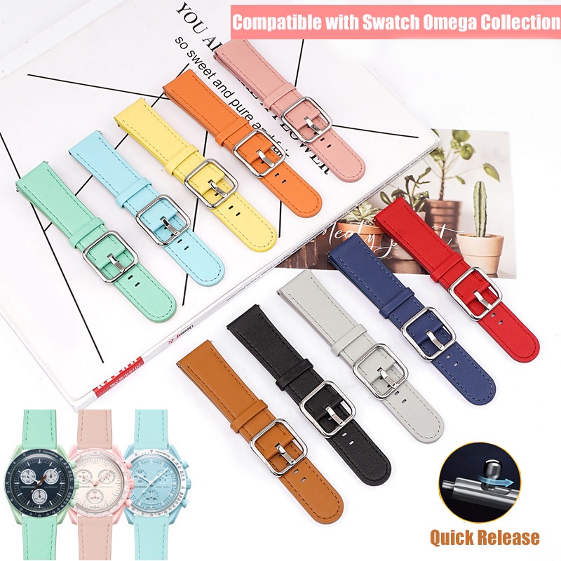 Dây Đeo Bằng Da Thật 20mm Chống Nước Tháo Gỡ Nhanh Cho Đồng Hồ Thể Thao Omega X Swatch MoonSwatch