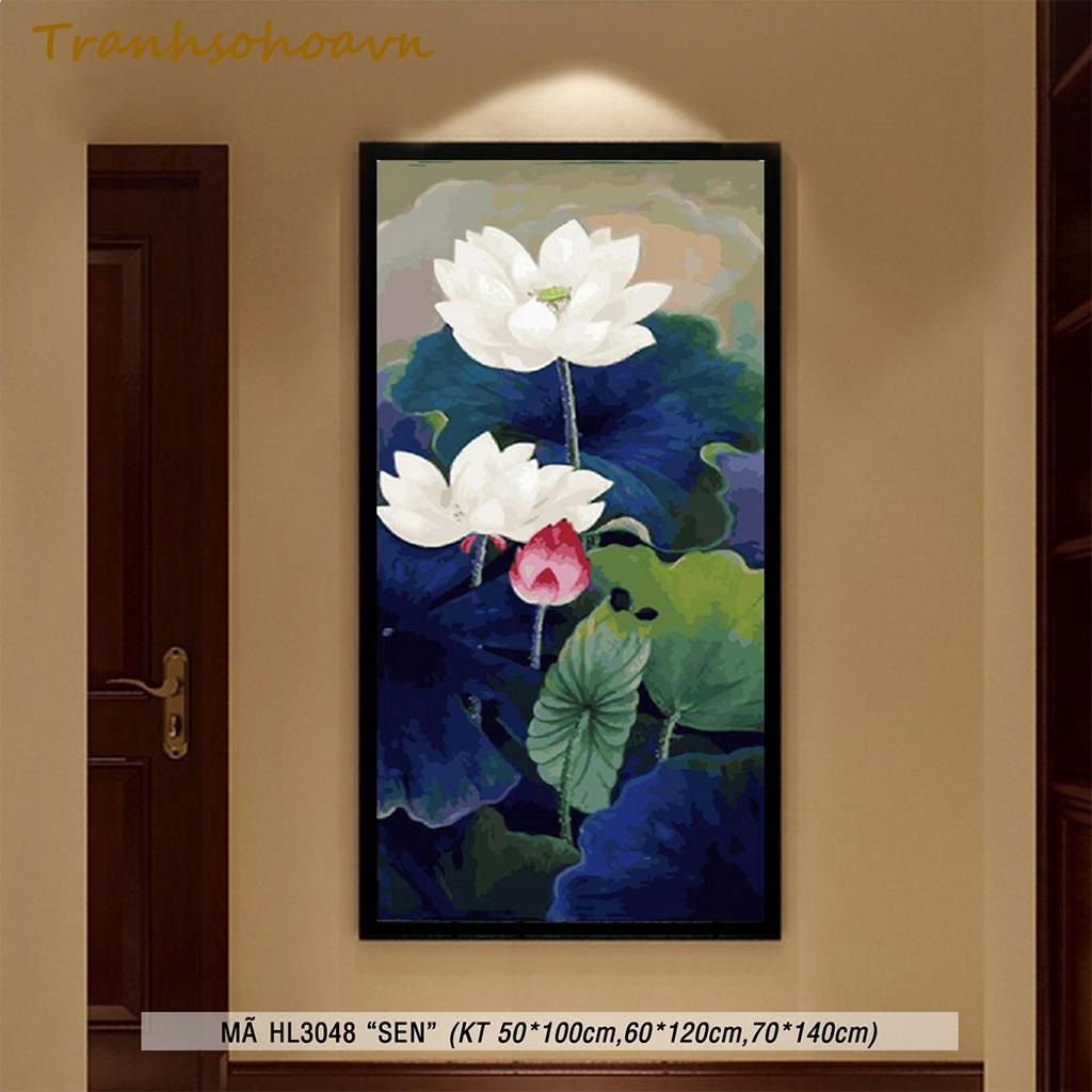 Tranh Sơn Dầu Số Hóa Tự Tô Màu Hoa Sen Khổ Lớn Nhiều Kích Thước Tranhsohoavn Mã HL3048
